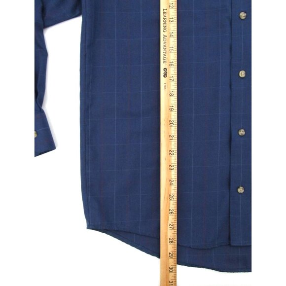 Knightsbridge Wrinkle Resistant Dress Shirt M – Navy Blue Plaid Button Down - Picture 8 of 12